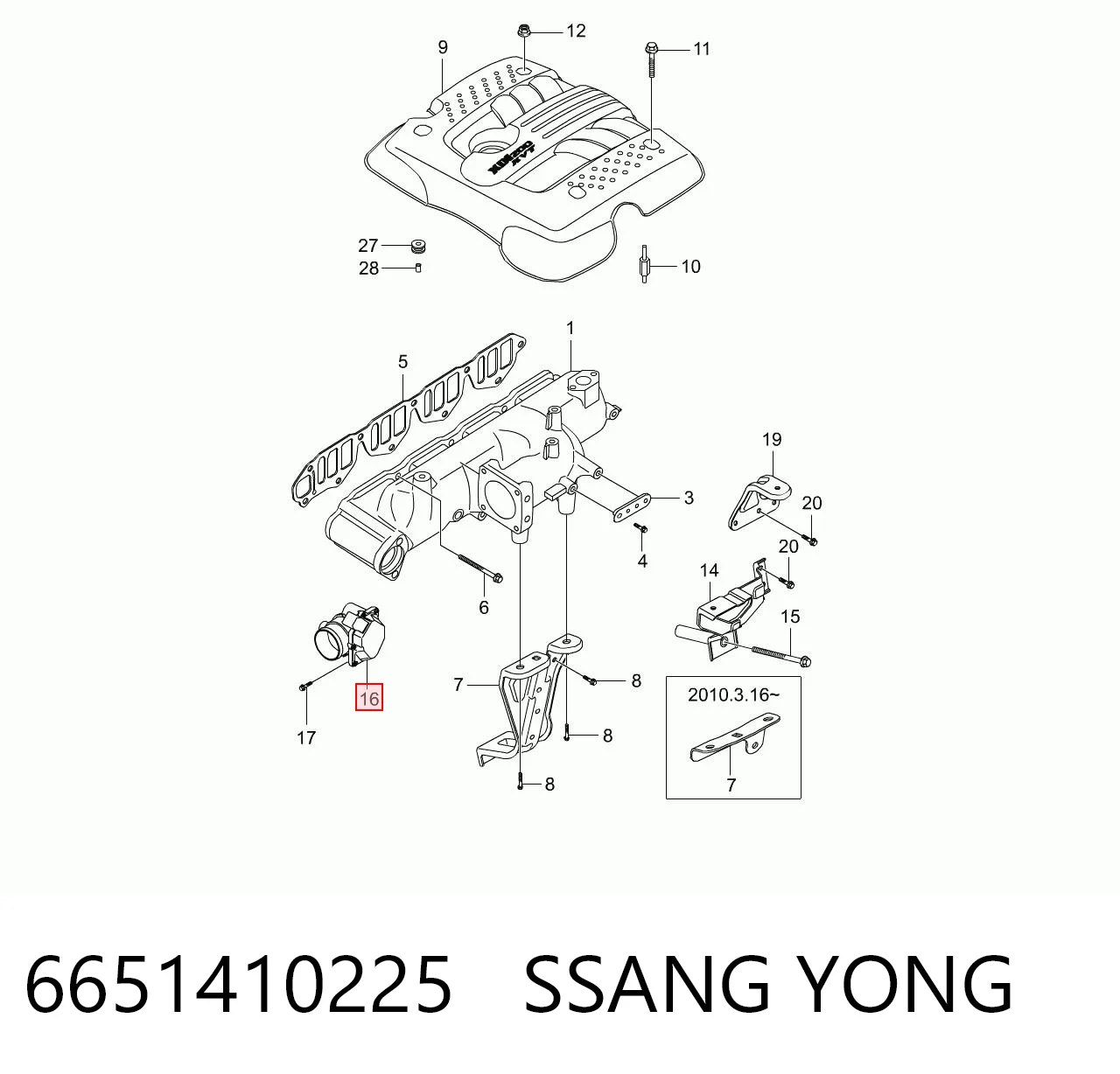 6651410225 Ssang Yong Válvula de borboleta montada