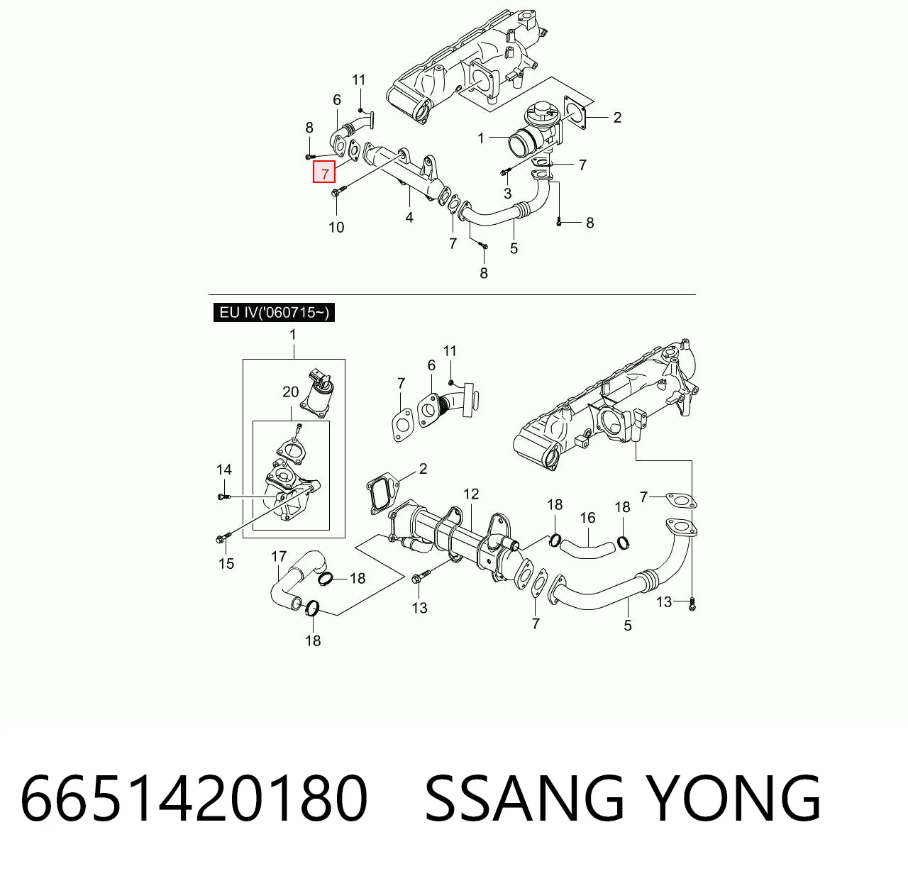 6651420180 Ssang Yong Vedante de válvula EGR de recirculação