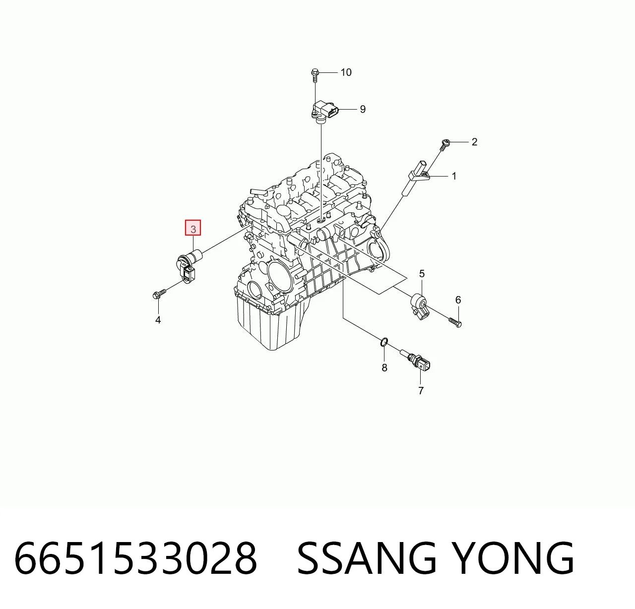 6651533028 Ssang Yong Sensor de posição da árvore distribuidora