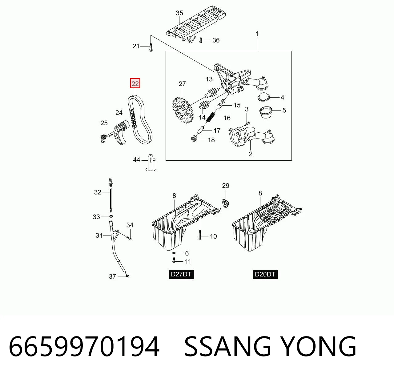 6659970194 Ssang Yong Cadeia de bomba de óleo