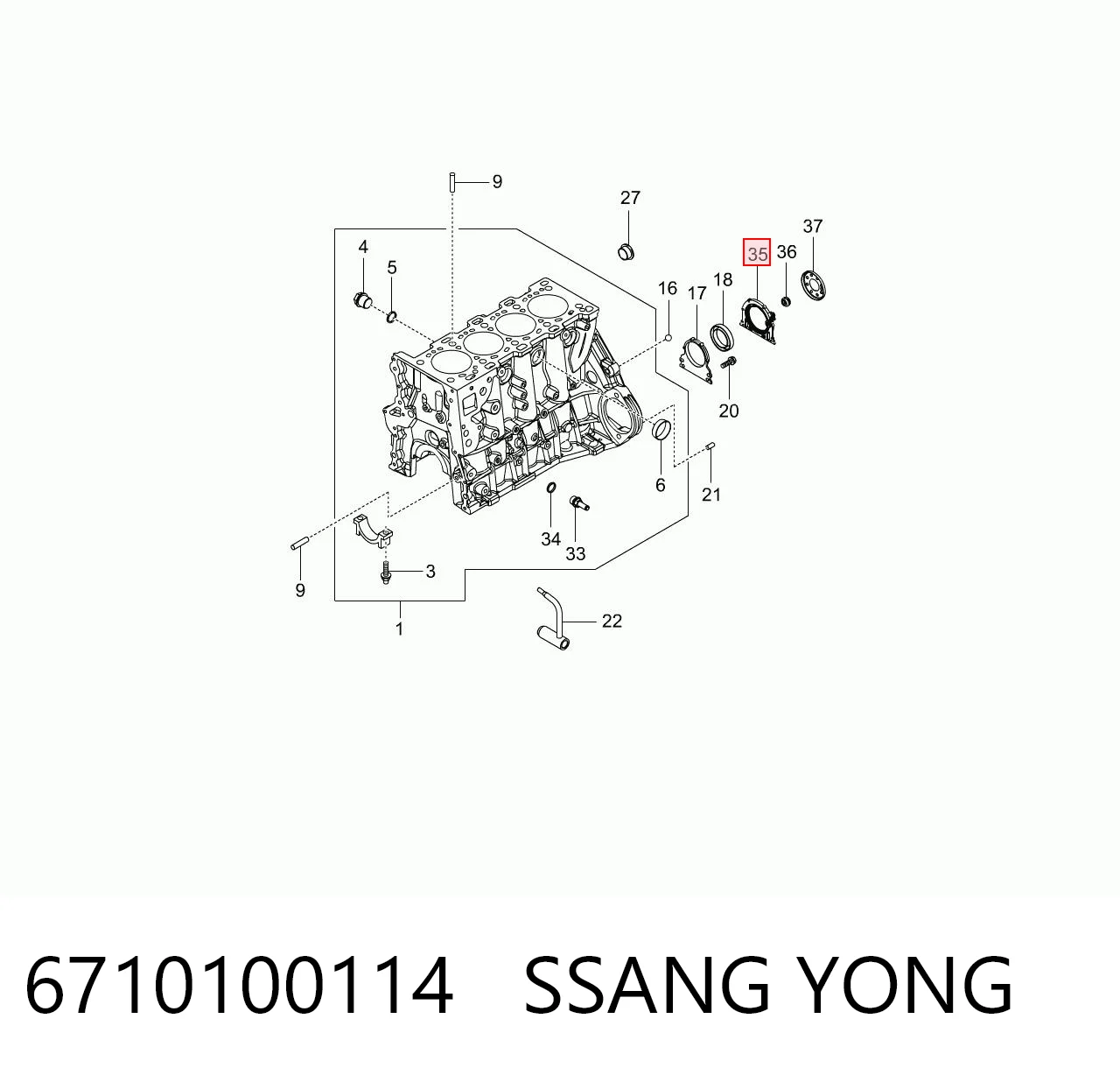 6710100114 Ssang Yong Vedação traseira de cambota de motor