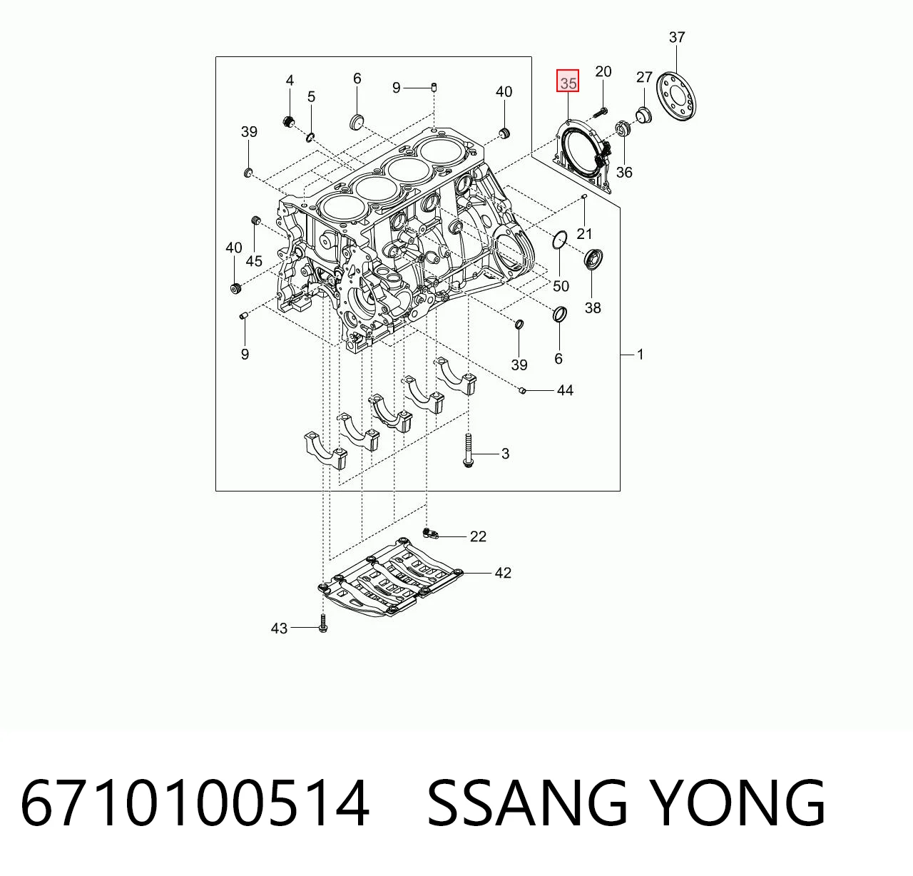 6710100514 Ssang Yong Vedação traseira de cambota de motor