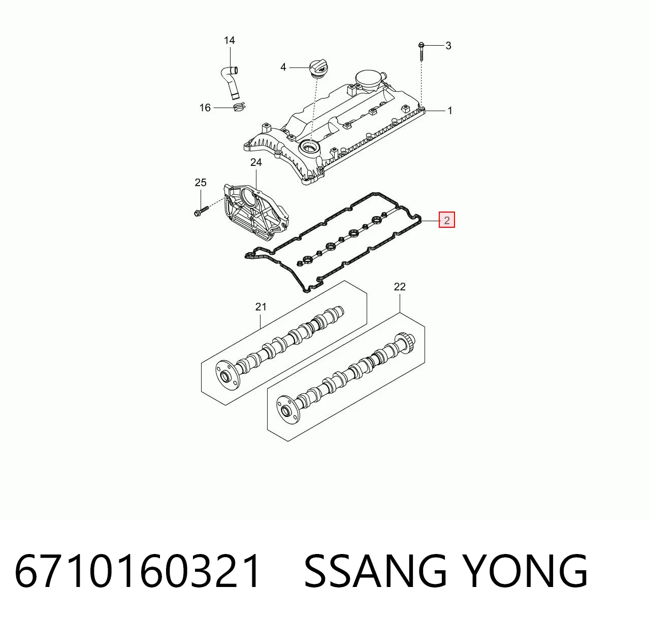 6710160321 Ssang Yong Vedante de tampa de válvulas de motor