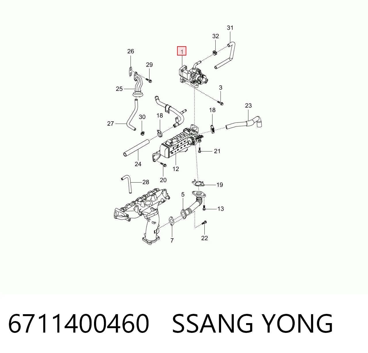 6711400460 Ssang Yong Válvula EGR de recirculação dos gases