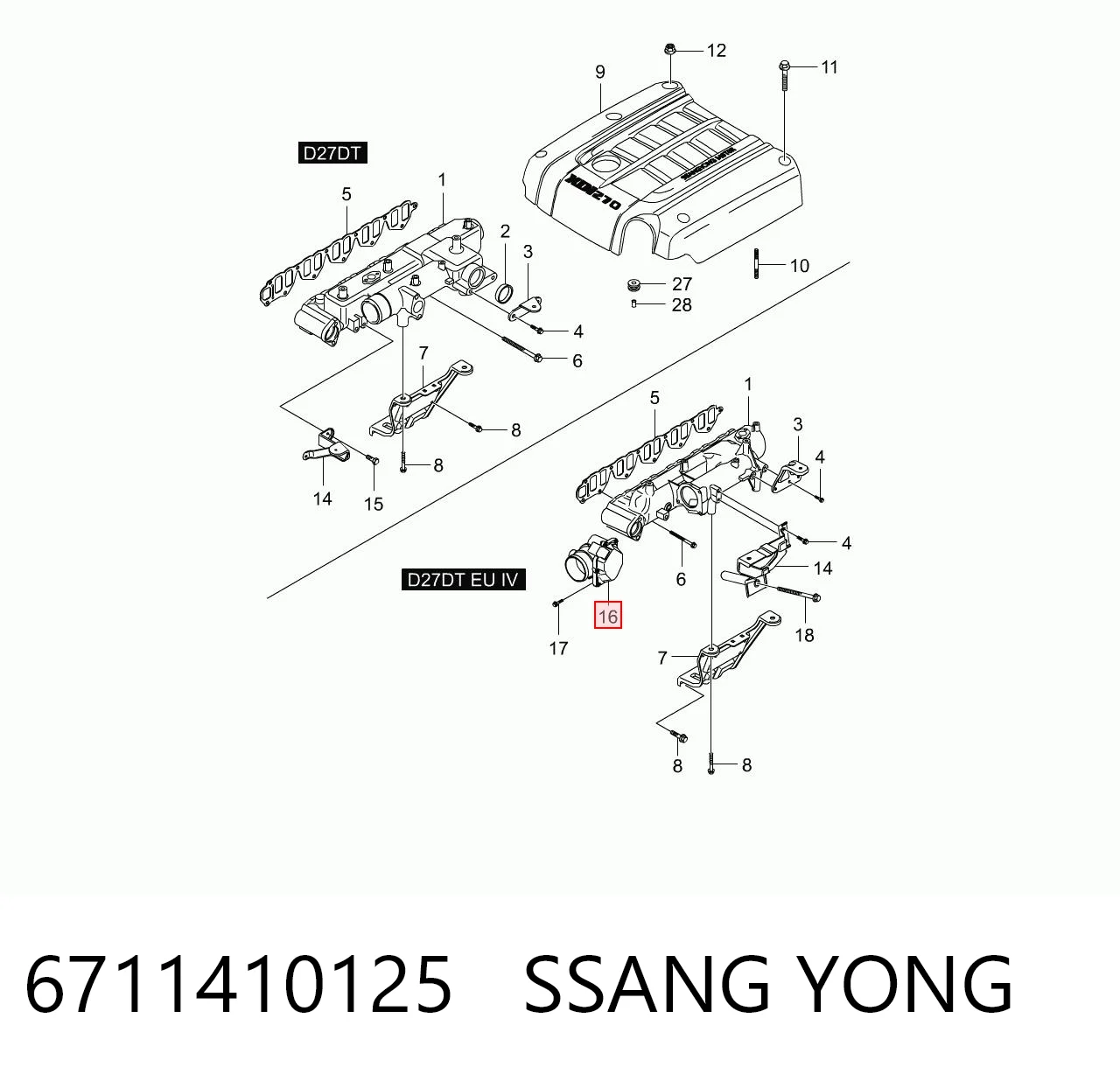 6711410125 Ssang Yong Válvula de borboleta montada