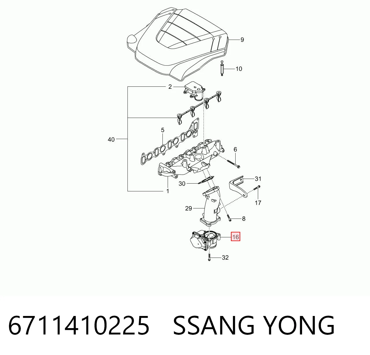 6711410225 Ssang Yong Válvula de borboleta montada