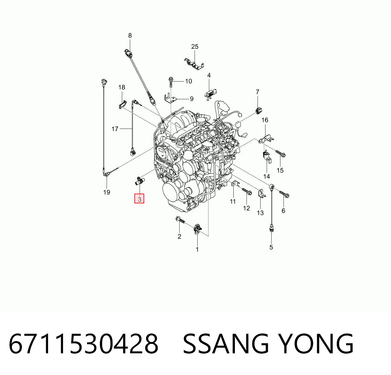 Sensor de posição da árvore distribuidora para SsangYong Actyon  