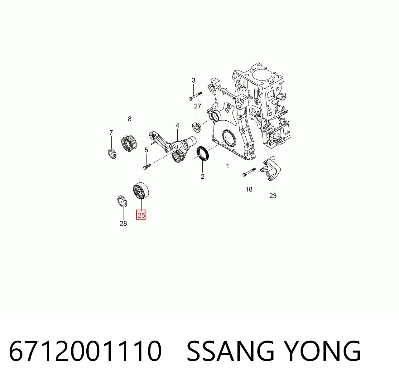 6712001110 Ssang Yong Rolo de reguladora de tensão da correia de transmissão