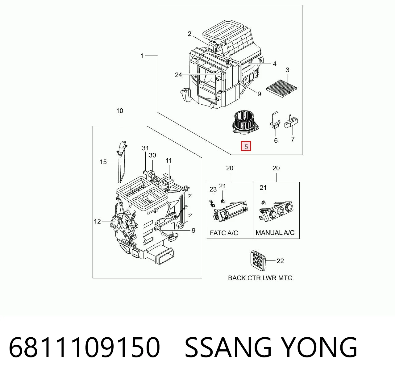 6811109150 Ssang Yong Motor de ventilador de forno (de aquecedor de salão)