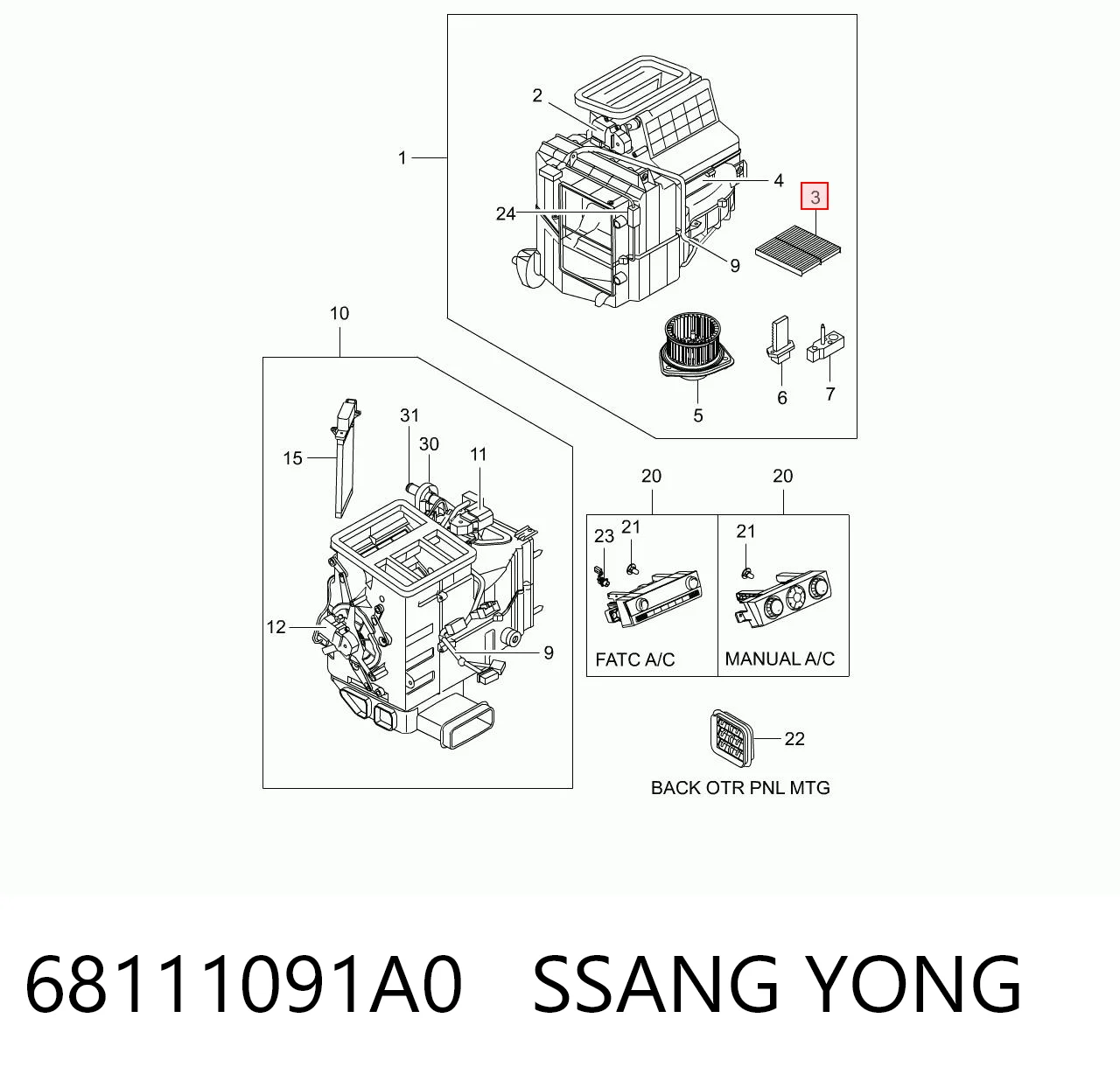 68111091A0 Ssang Yong Filtro de salão