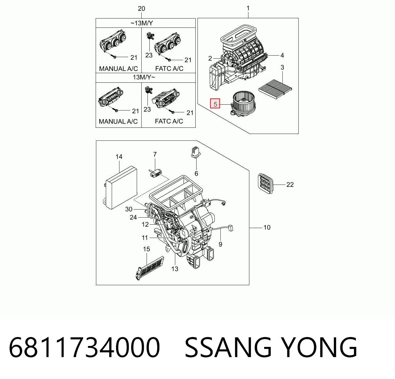 6811734000 Ssang Yong Motor de ventilador de forno (de aquecedor de salão)