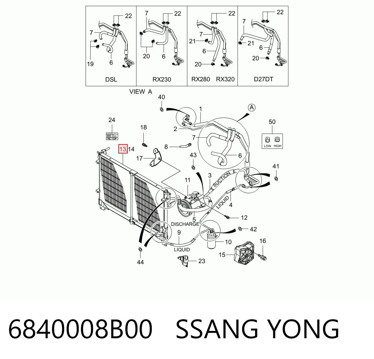 Radiador de aparelho de ar condicionado para SsangYong Rexton I RJN