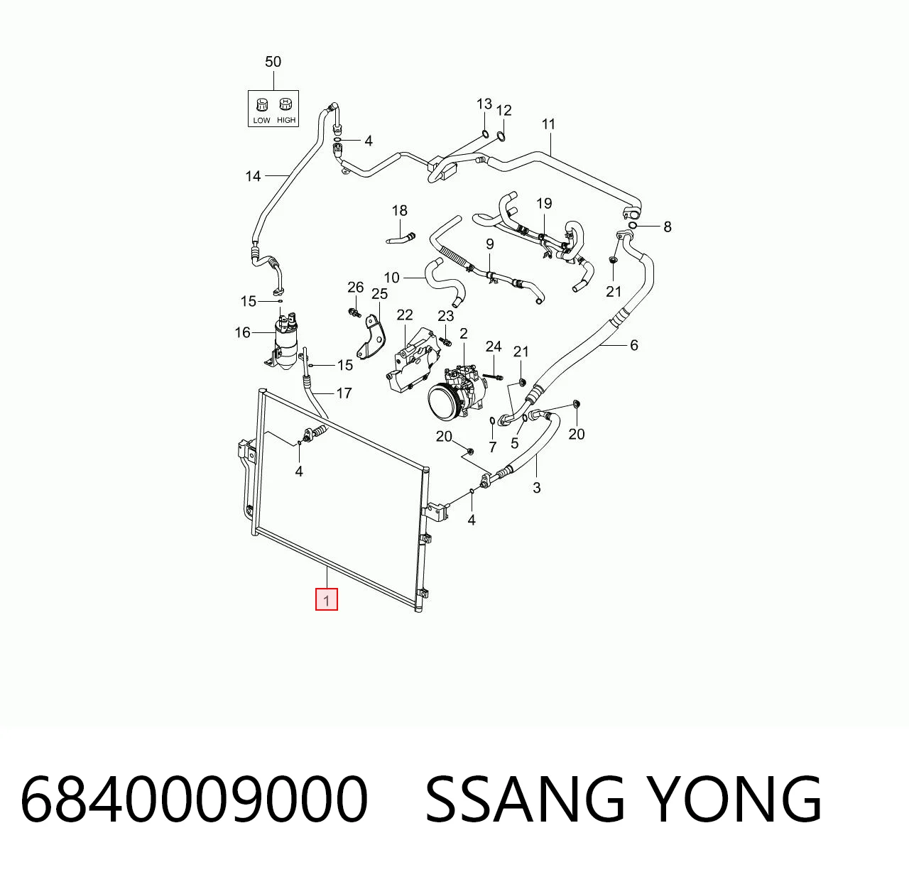 6840009000 Ssang Yong Radiador de aparelho de ar condicionado