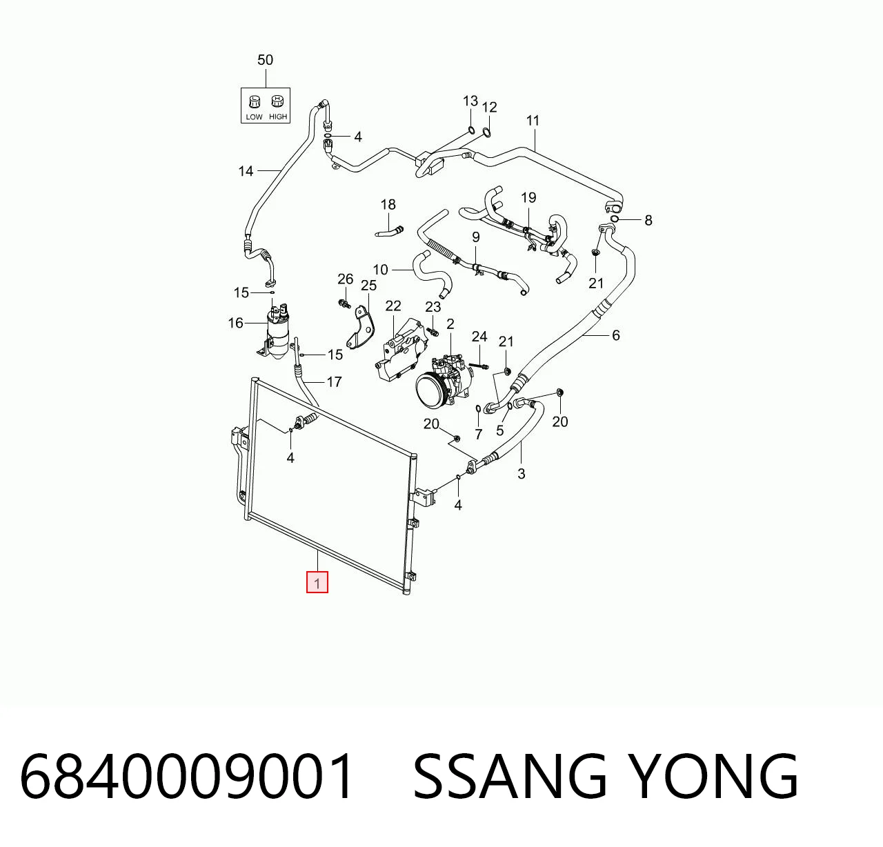 6840009001 Ssang Yong Radiador de aparelho de ar condicionado