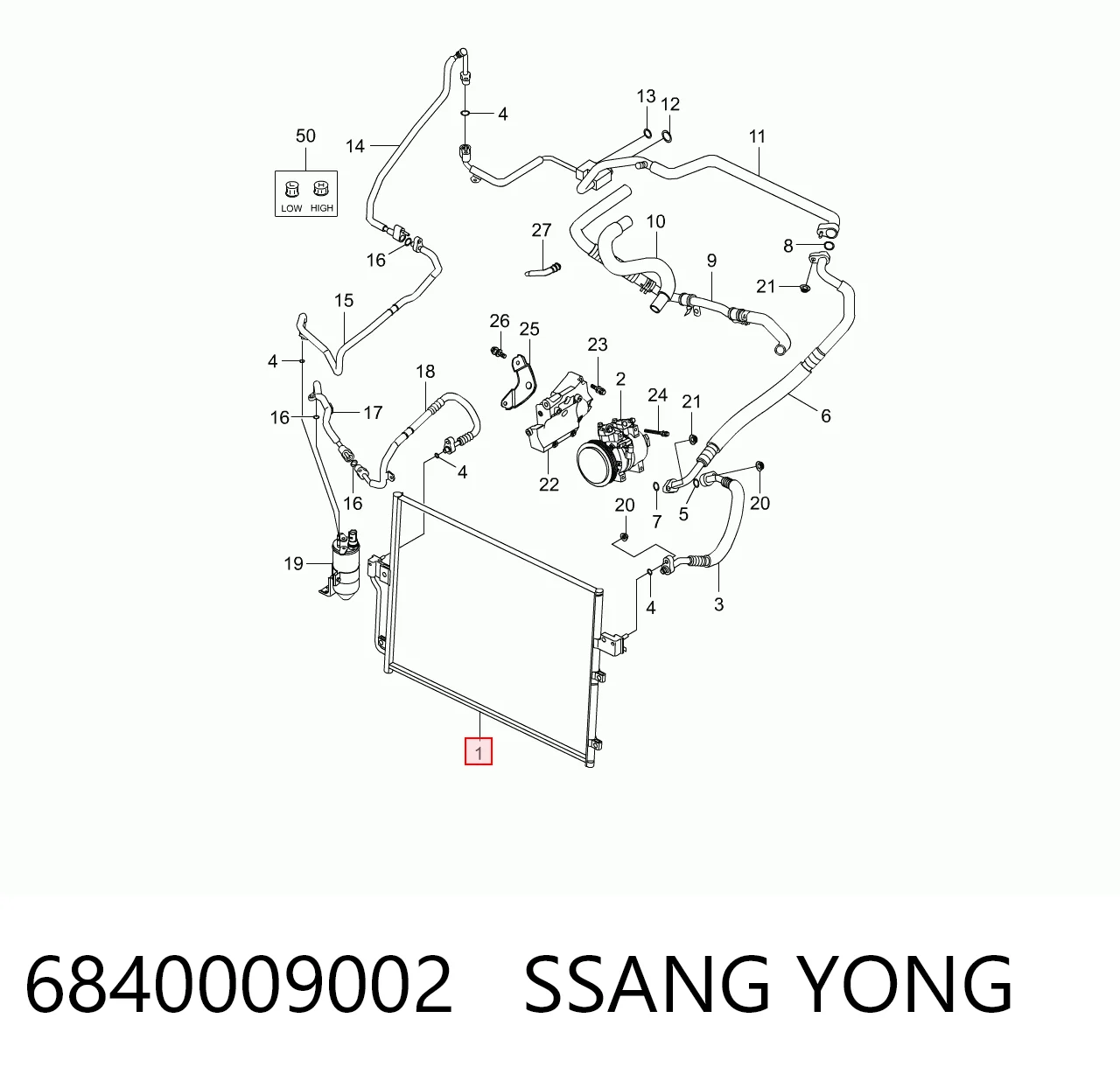 6840009002 Ssang Yong Radiador de aparelho de ar condicionado