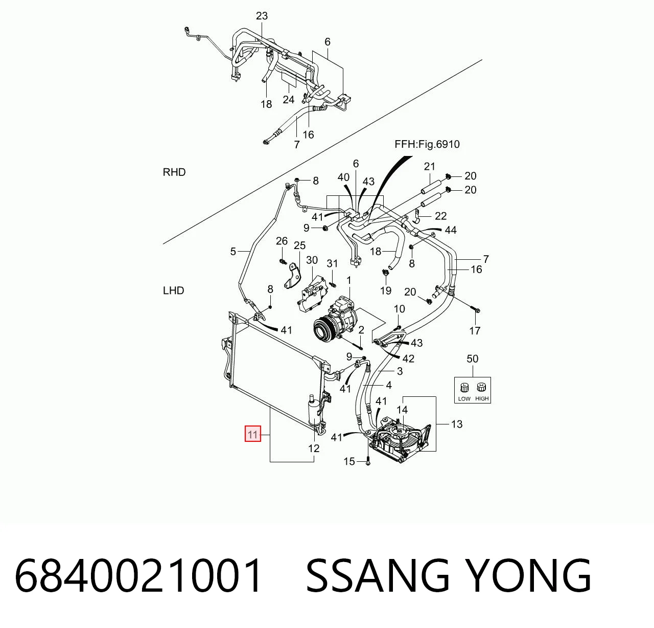 Radiador de aparelho de ar condicionado para SsangYong Rodius  