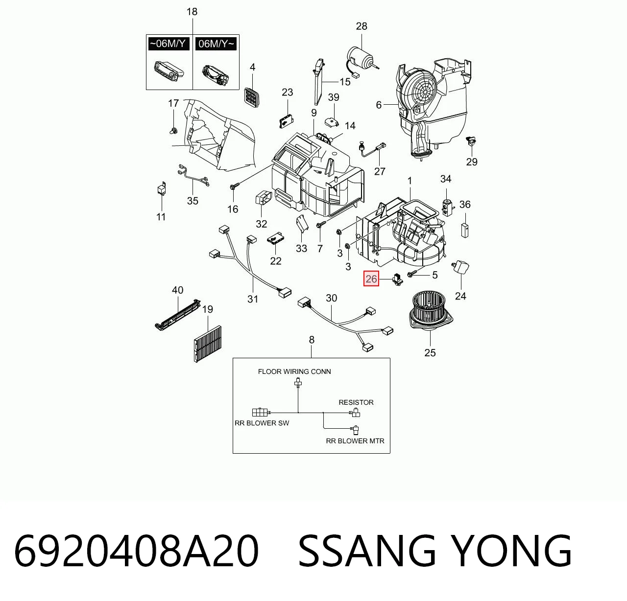 6920408A20 Ssang Yong Resistor (resistência) de ventilador de forno (de aquecedor de salão)