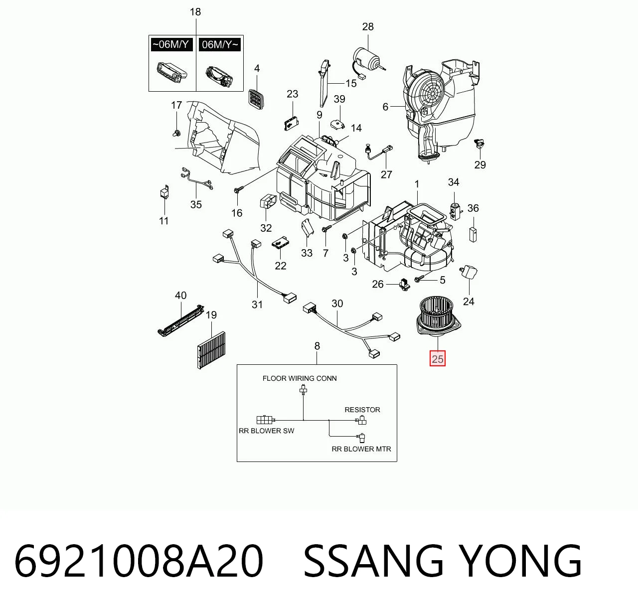 6921008A20 Ssang Yong Motor de ventilador de forno (de aquecedor de salão)