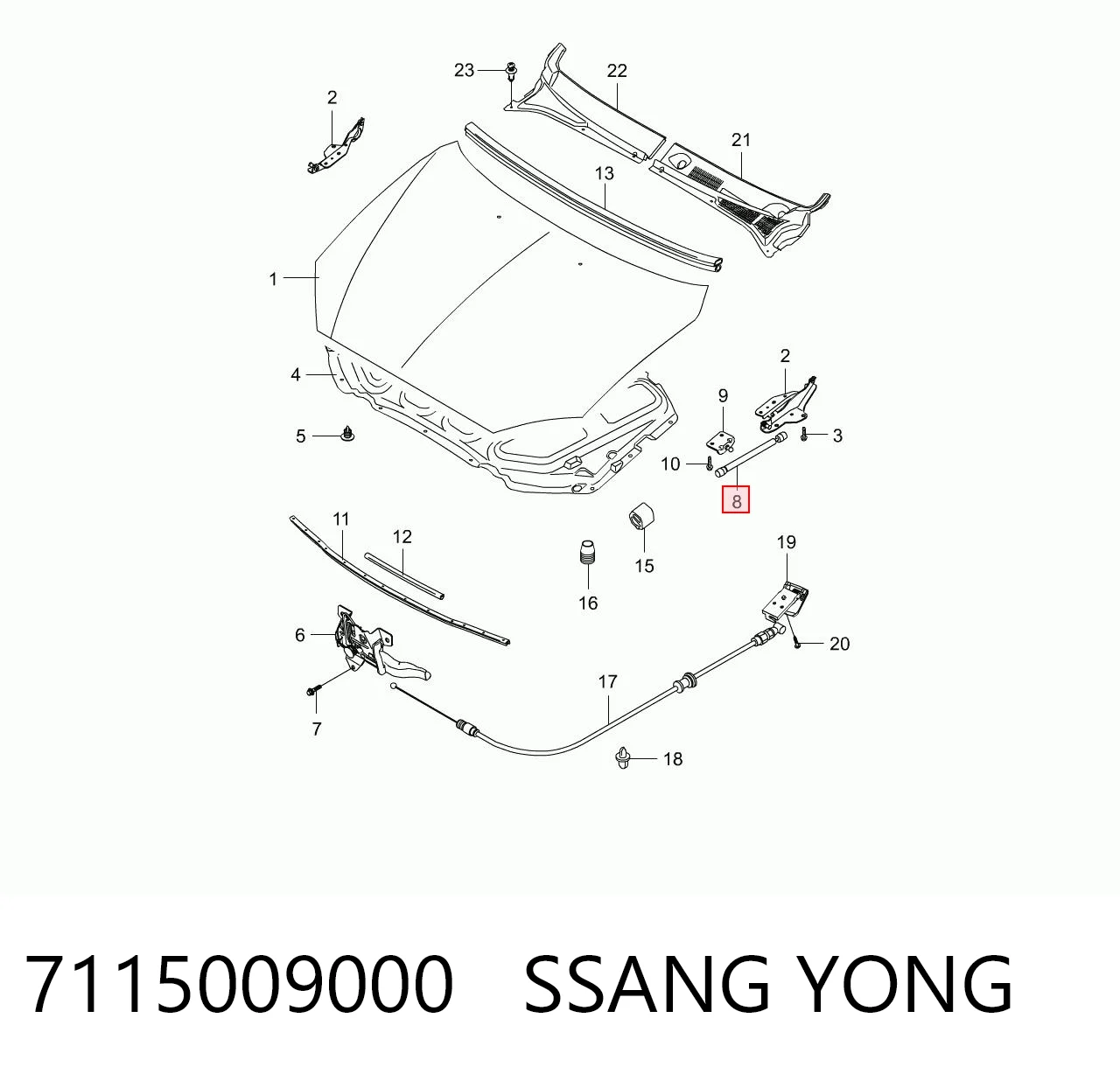 7115009000 Ssang Yong Amortecedor da capota