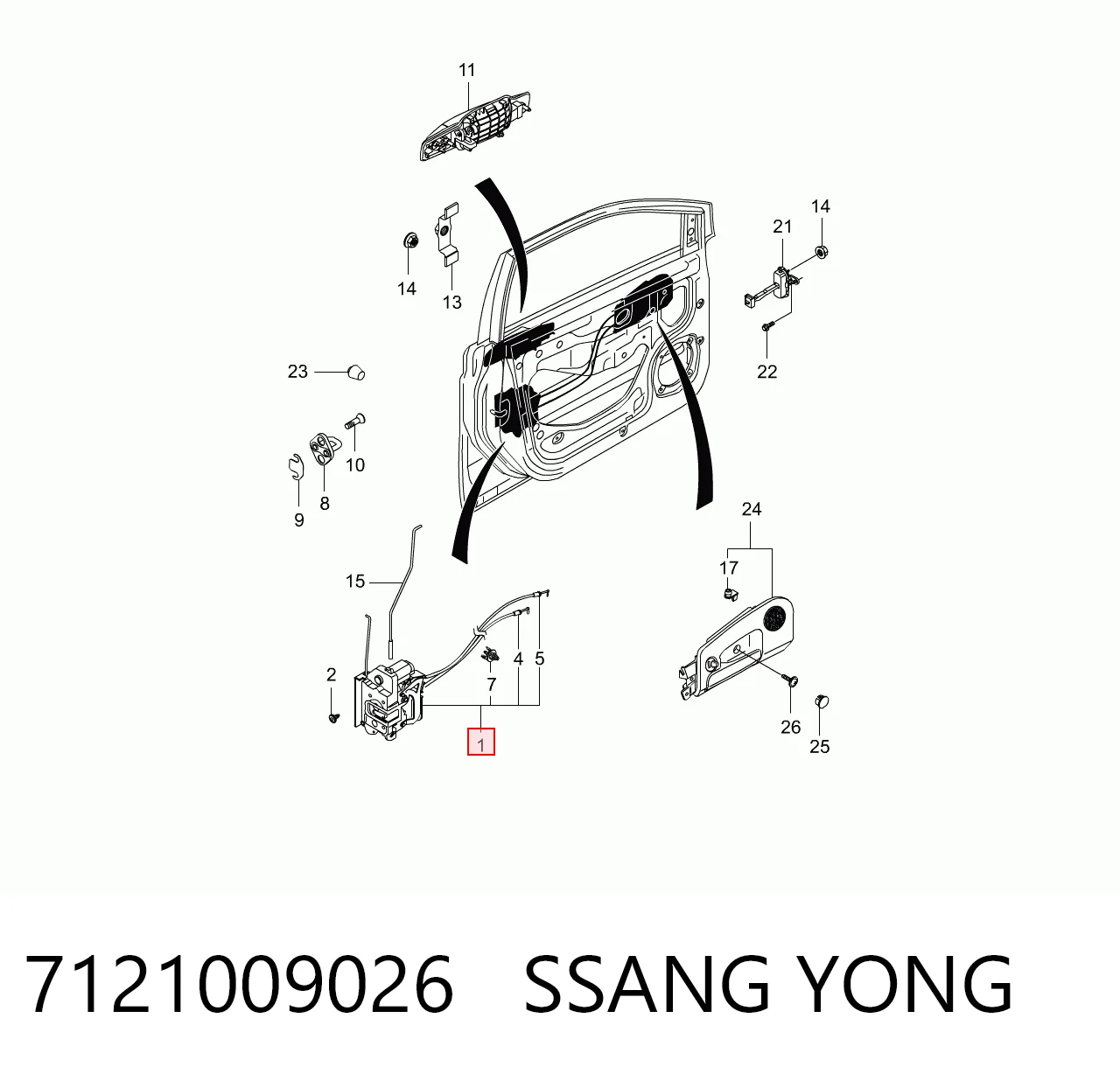 7121009026 Ssang Yong Fecho da porta dianteira esquerda