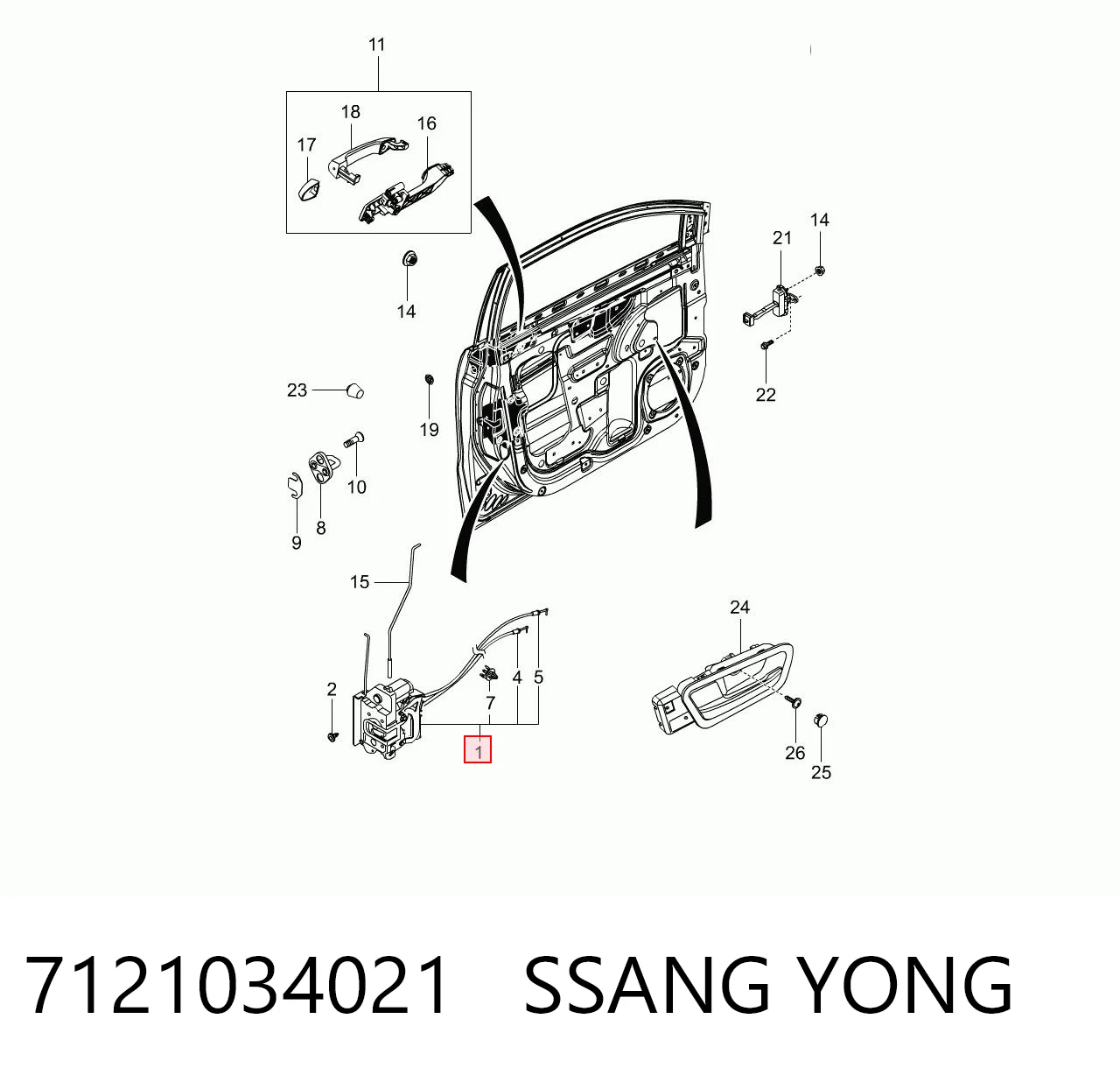 7121034021 Ssang Yong Fecho da porta dianteira esquerda