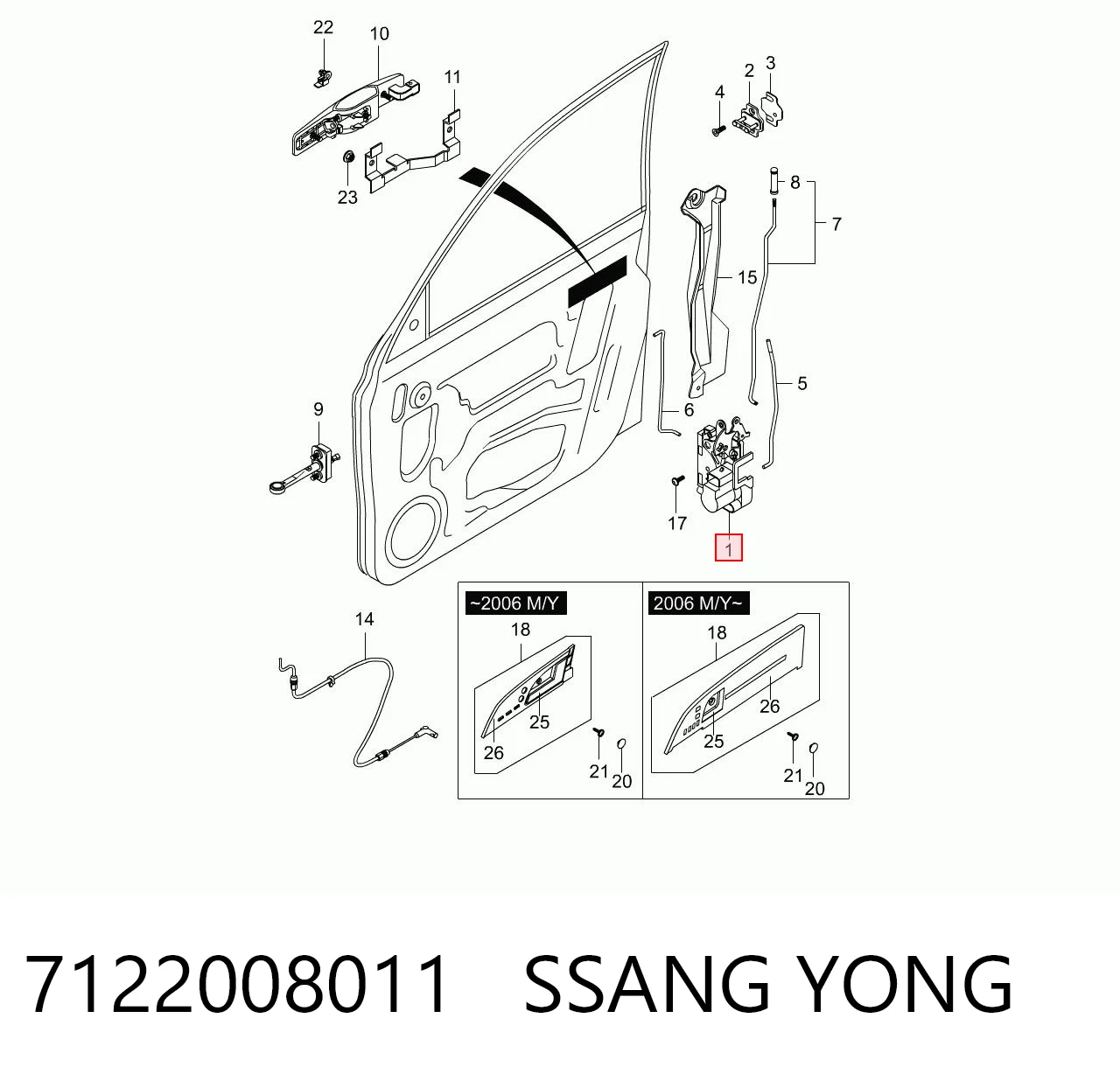 7122008011 Ssang Yong Fecho da porta dianteira direita
