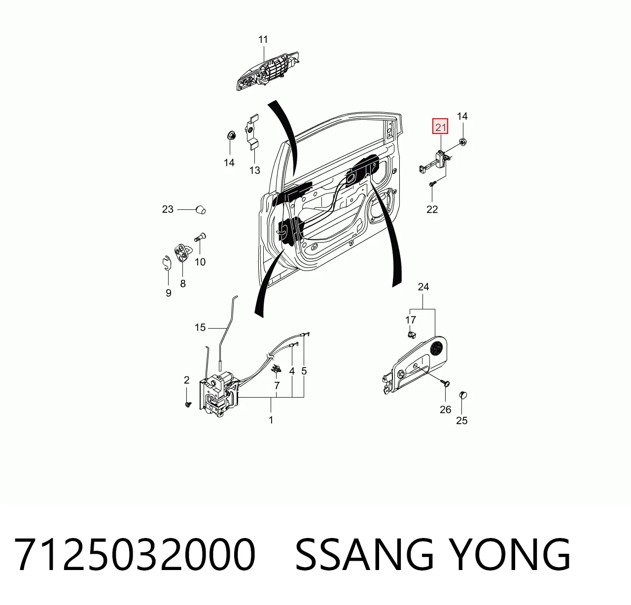 7125032000 Ssang Yong Limitador dianteiro esquerdo de abertura de porta