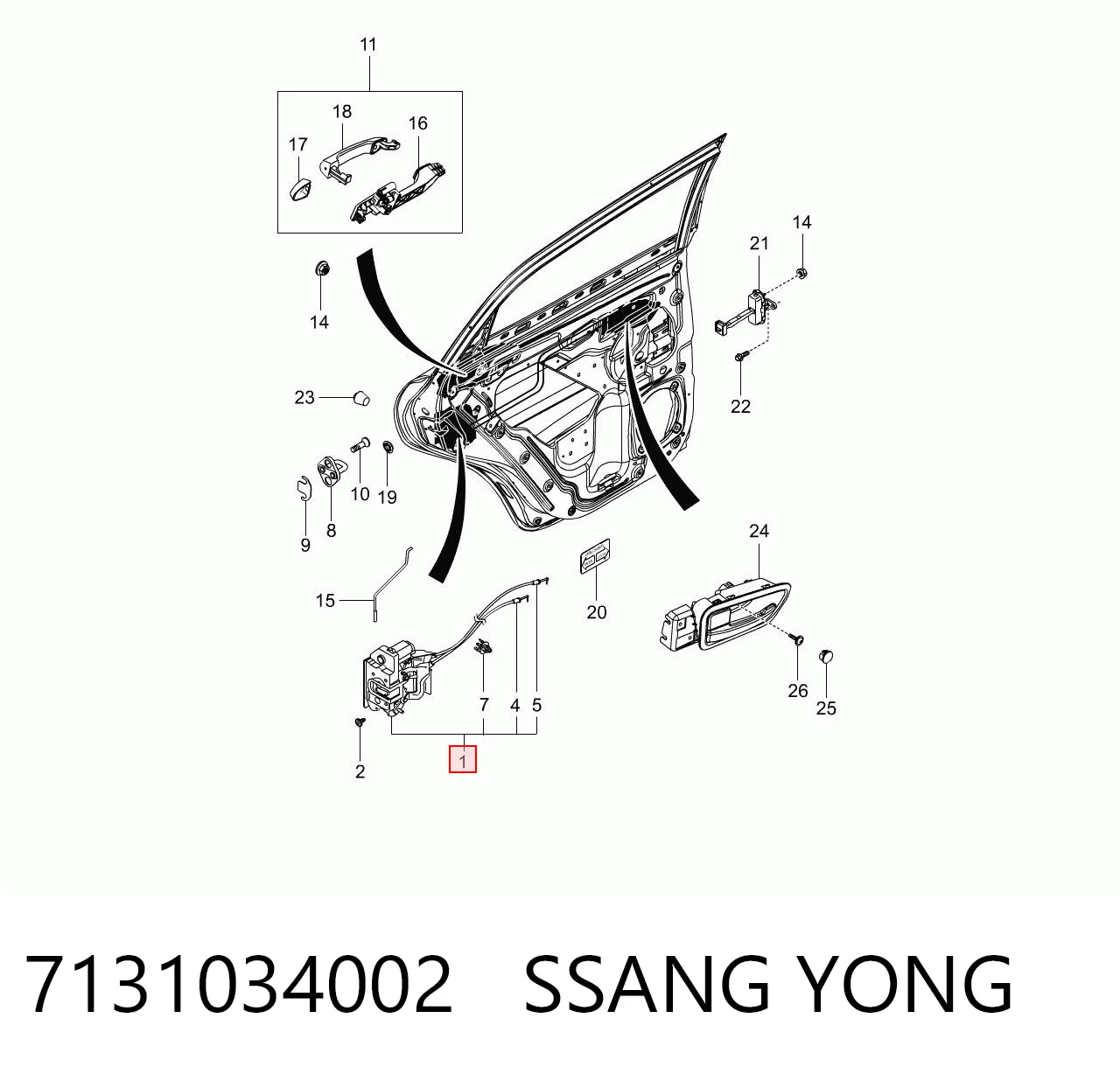 7131034002 Ssang Yong Fecho da porta traseira esquerda