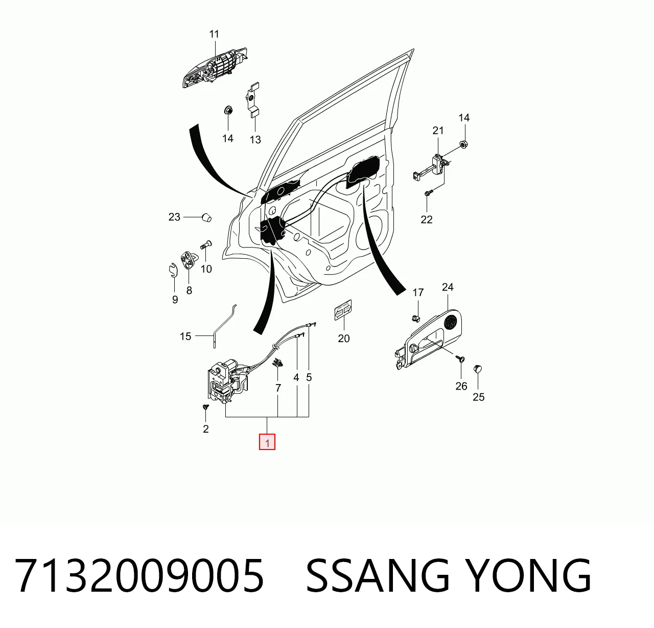 7132009005 Ssang Yong Fecho da porta traseira direita