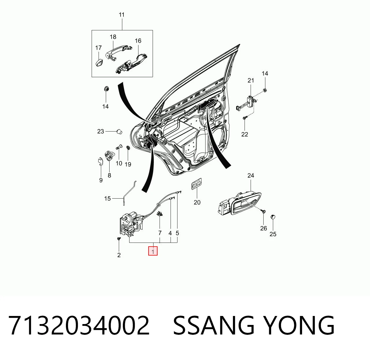 7132034002 Ssang Yong Fecho da porta traseira direita