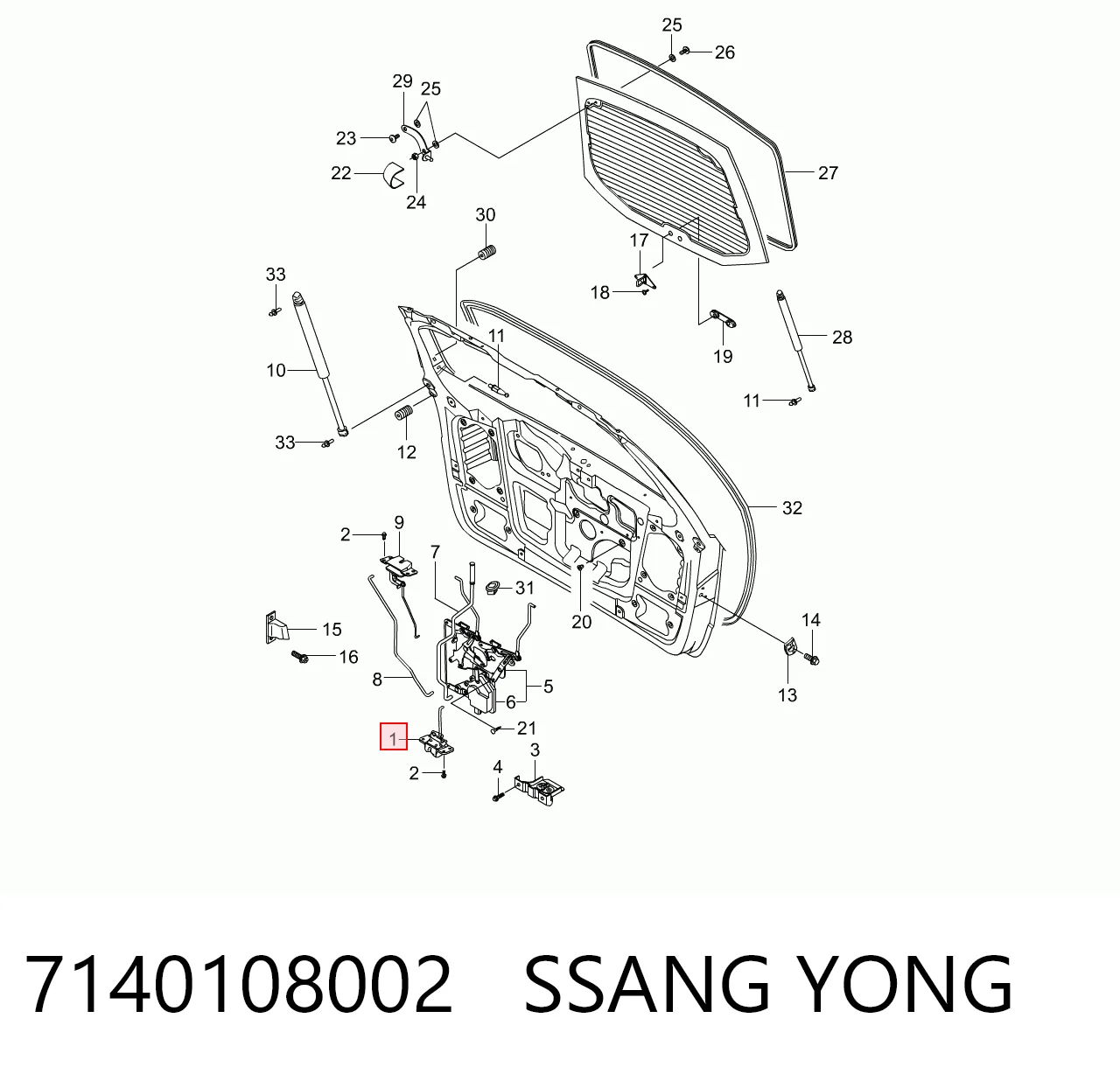 7140108002 Ssang Yong Fecho de tampa de porta-malas (de 3ª/5ª porta traseira)