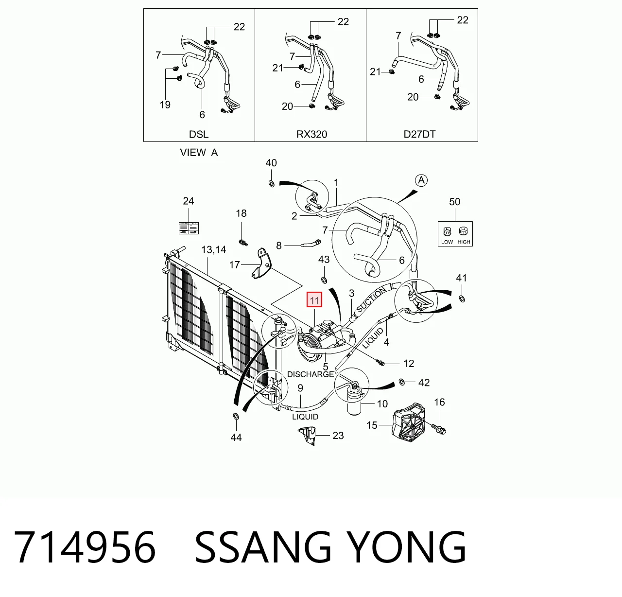 714956 Ssang Yong Compressor de aparelho de ar condicionado