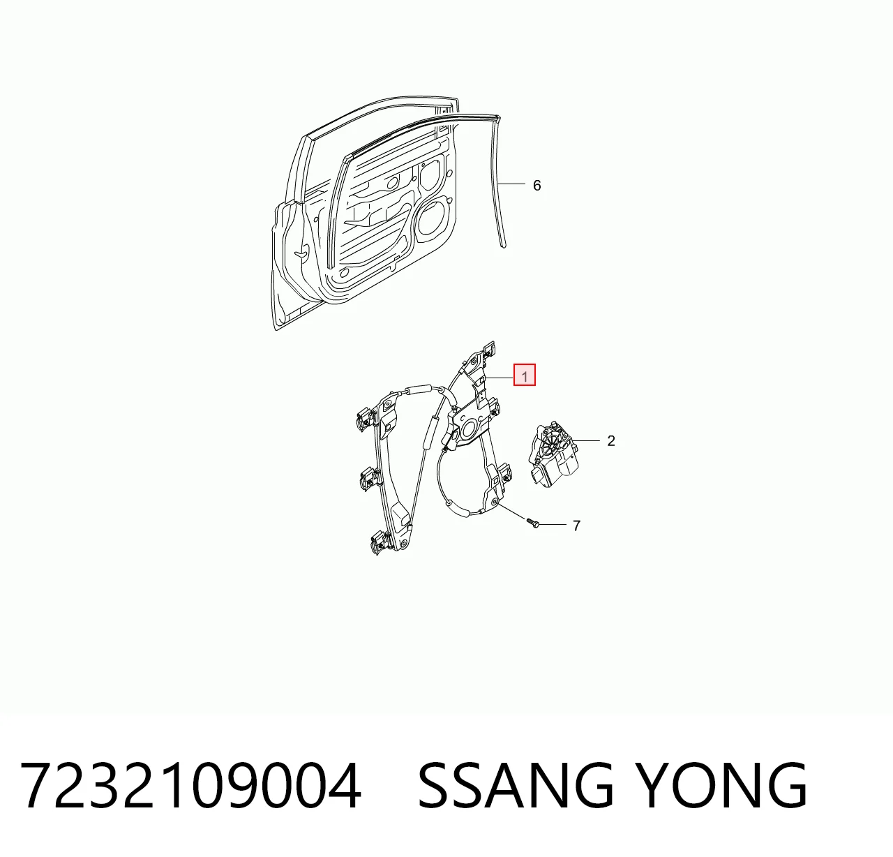 7232109004 Ssang Yong Mecanismo de acionamento de vidro da porta dianteira direita