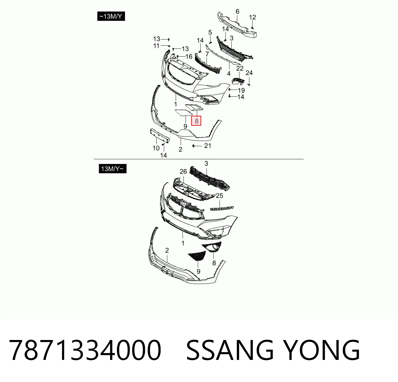 7871334000 Ssang Yong Borda (orla) das luzes de nevoeiro esquerda