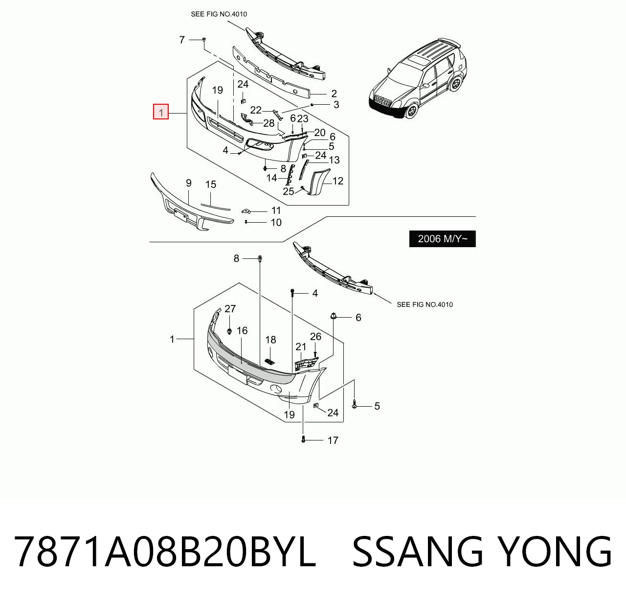 Pára-choque dianteiro para SsangYong Rexton I RJN
