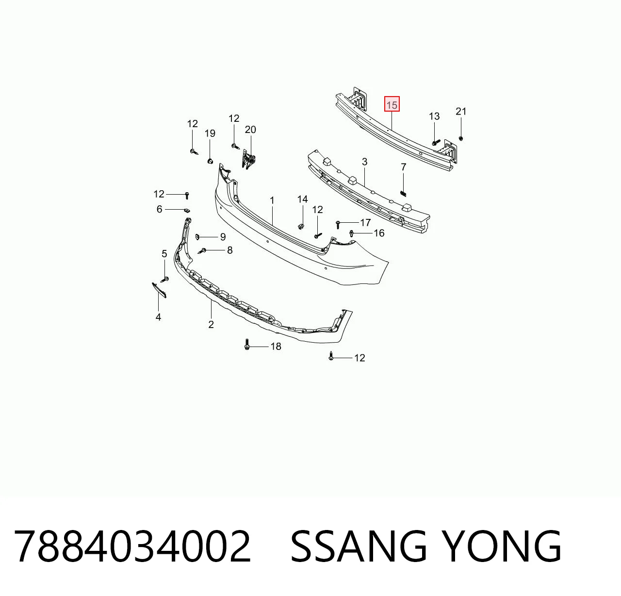 Reforçador do pára-choque traseiro para SsangYong Actyon  