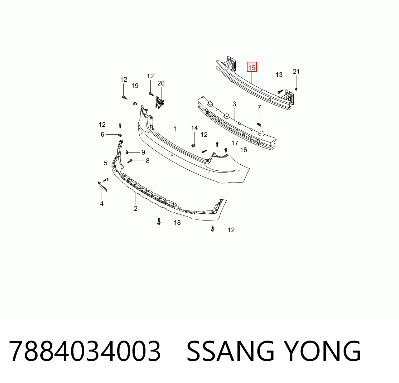 Reforçador do pára-choque traseiro SsangYong Actyon  