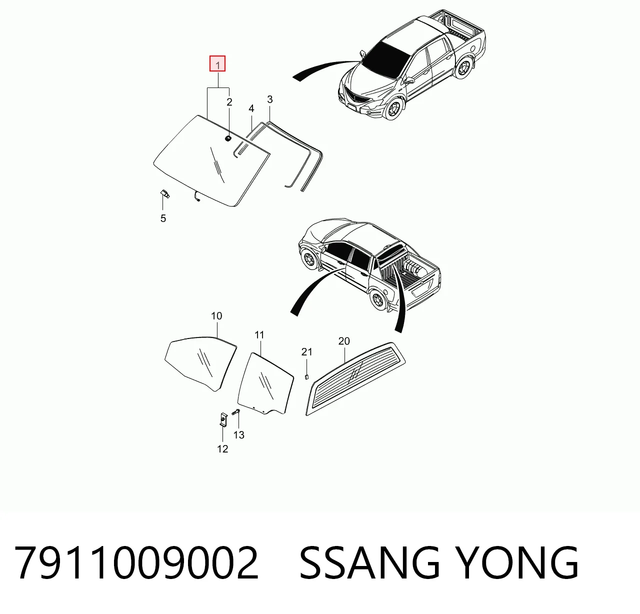Pára-brisas para SsangYong Actyon SPORTS QJ