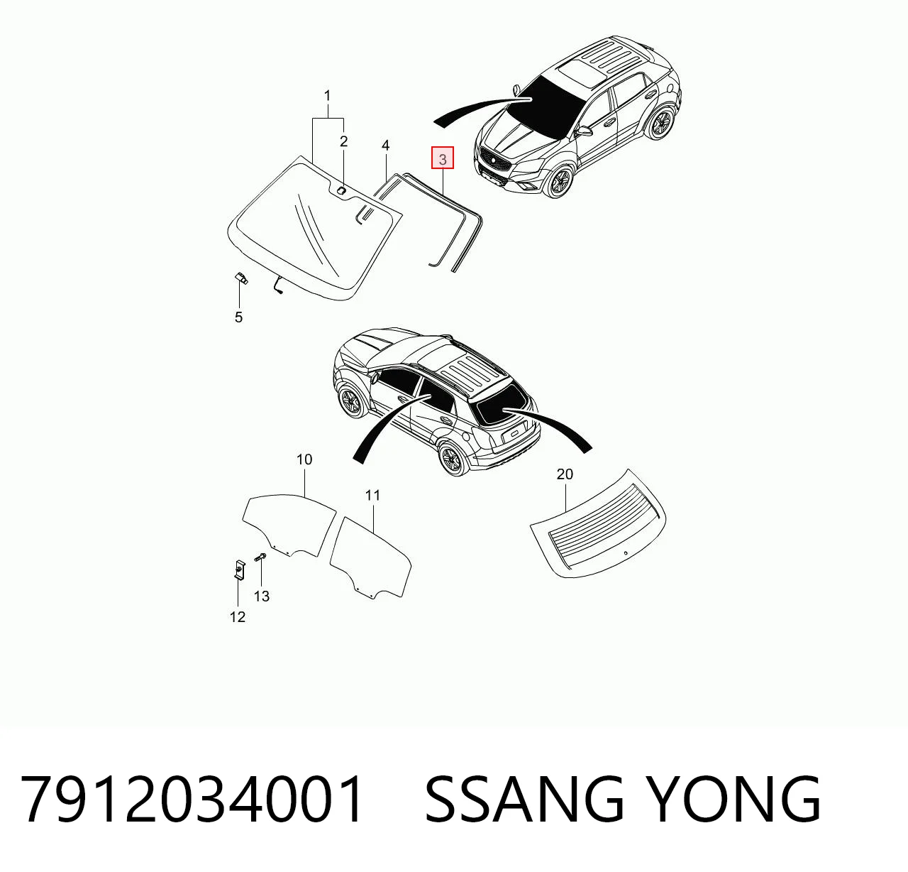 Moldura de pára-brisas SsangYong Korando ao melhor preço