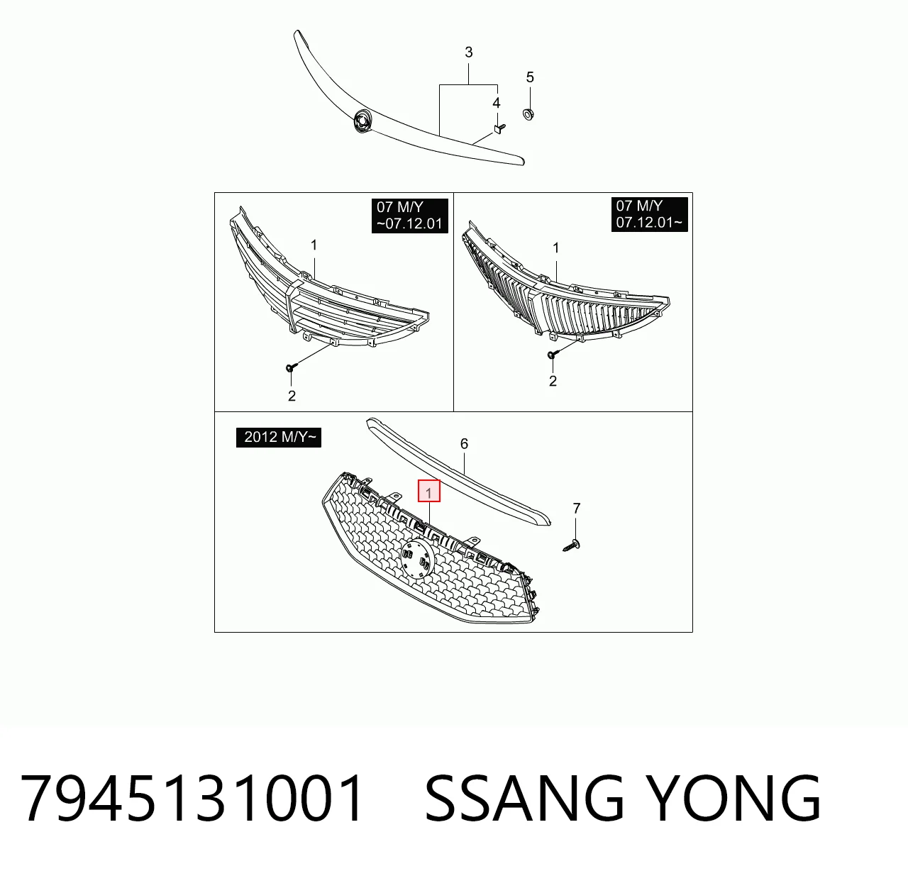 Grelha do radiador para SsangYong Actyon  CJ