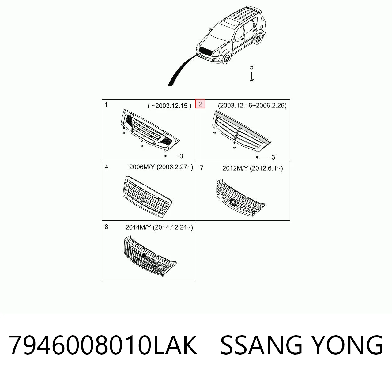 Grelha do radiador para SsangYong Rexton I RJ