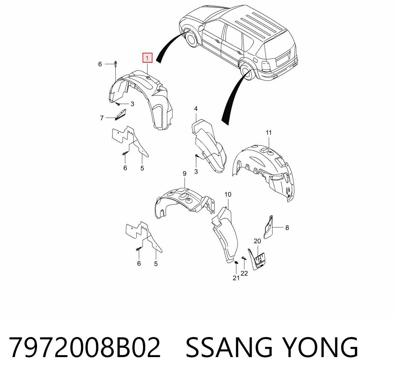 Guarda-barras direito do pára-lama dianteiro para SsangYong Rexton I RJN