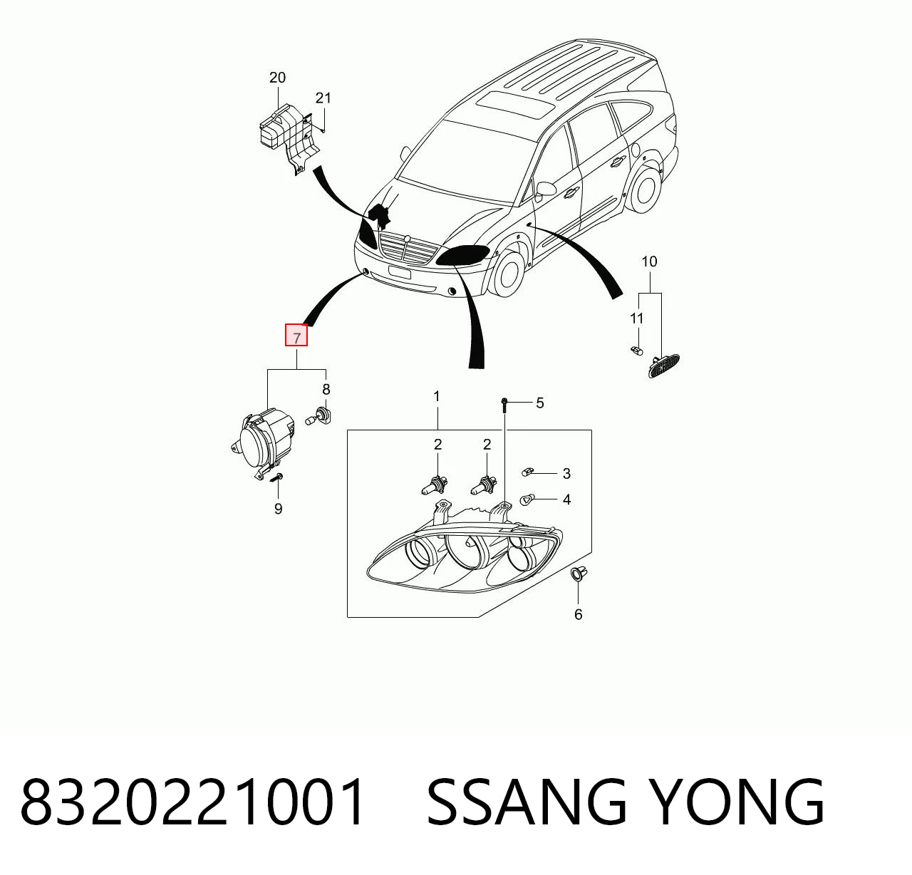 8320221001 Ssang Yong Luzes de nevoeiro direitas