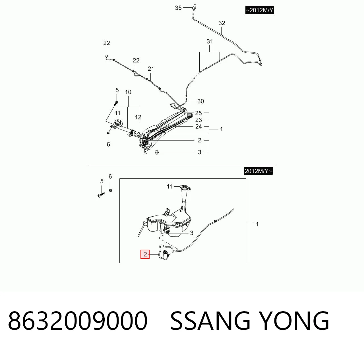 8632009000 Ssang Yong Bomba de motor de fluido para lavador de vidro dianteiro