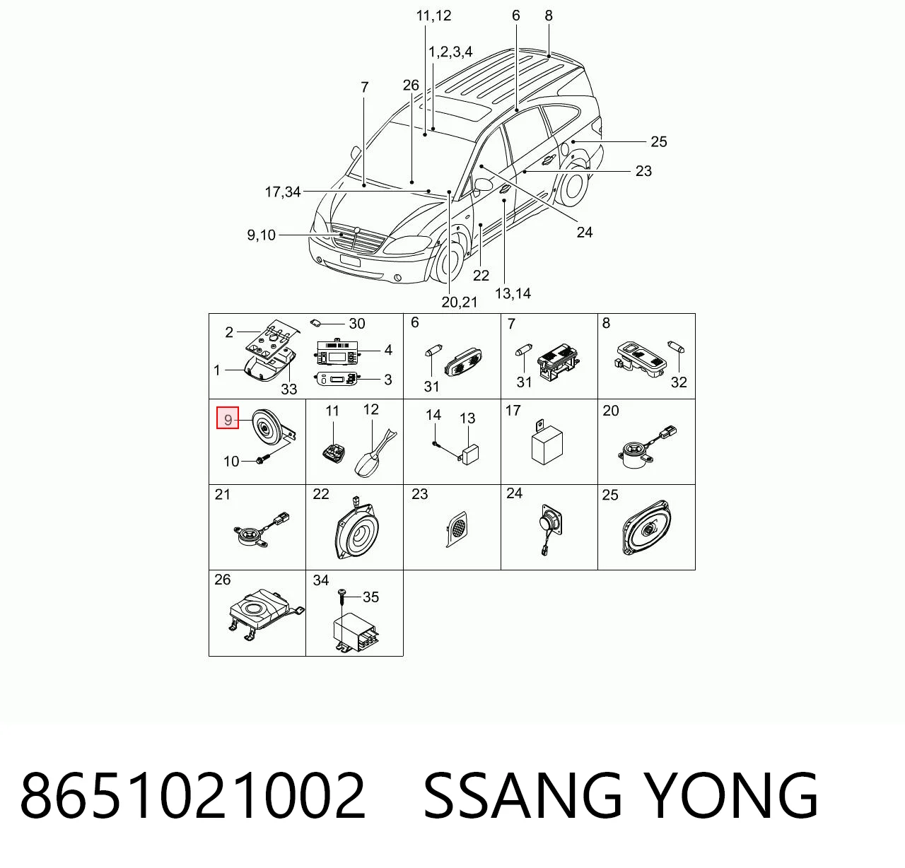 Sinal sonoro (cláxon) para SsangYong Kyron  