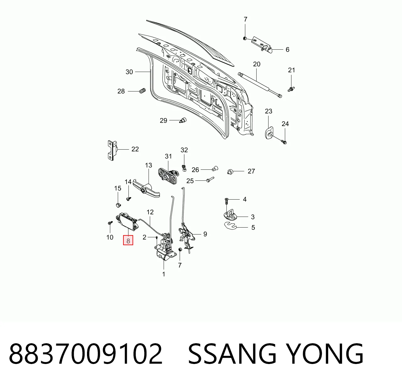 8837009102 Ssang Yong Motor acionador de abertura/fechamento de porta-malas (de 3ª/5ª porta traseira)