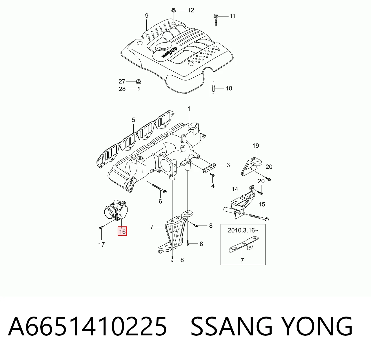 A6651410225 Ssang Yong Válvula de borboleta montada