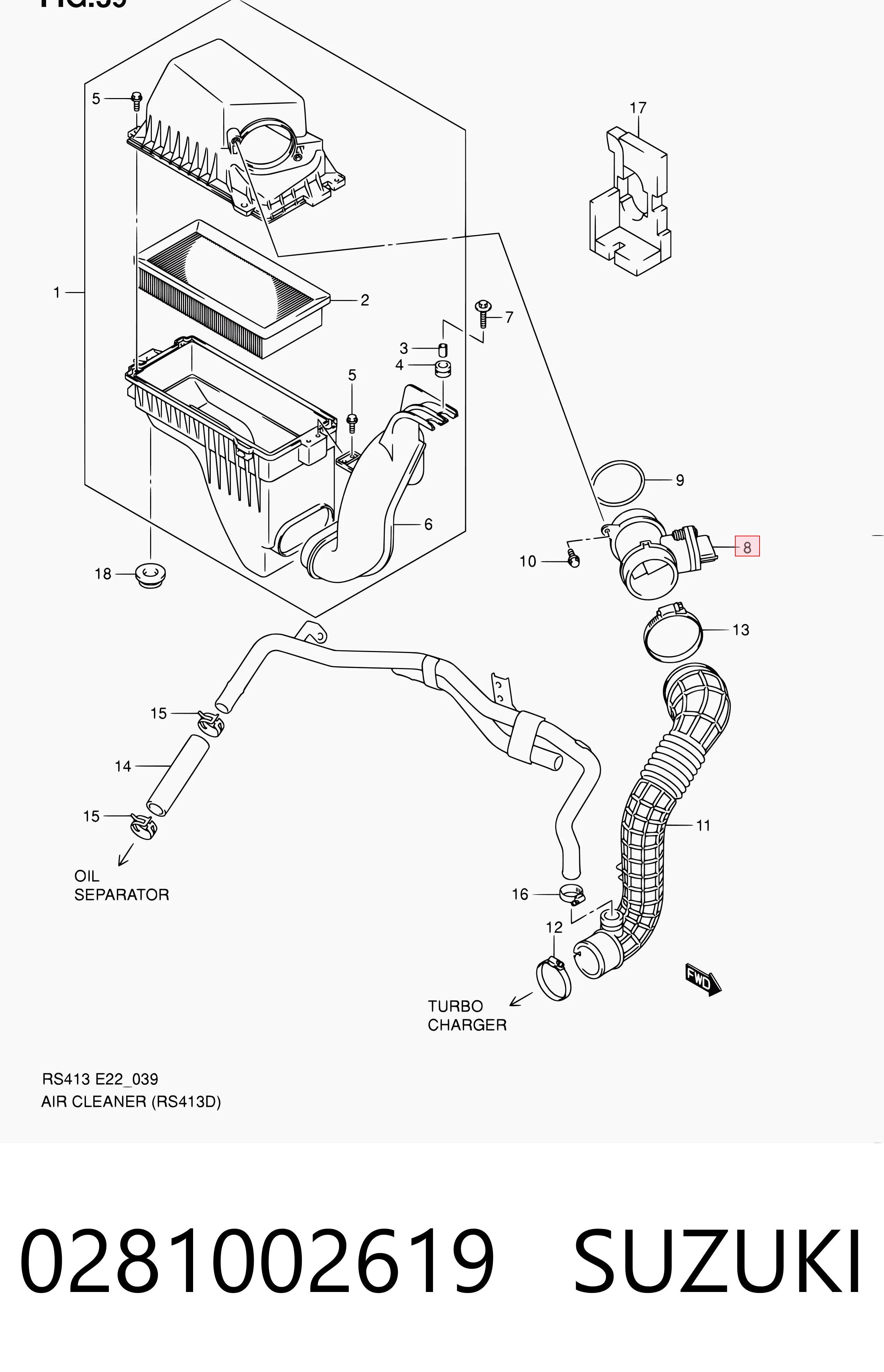 0281002619 Suzuki Sensor de fluxo (consumo) de ar, medidor de consumo M.A.F. - (Mass Airflow)
