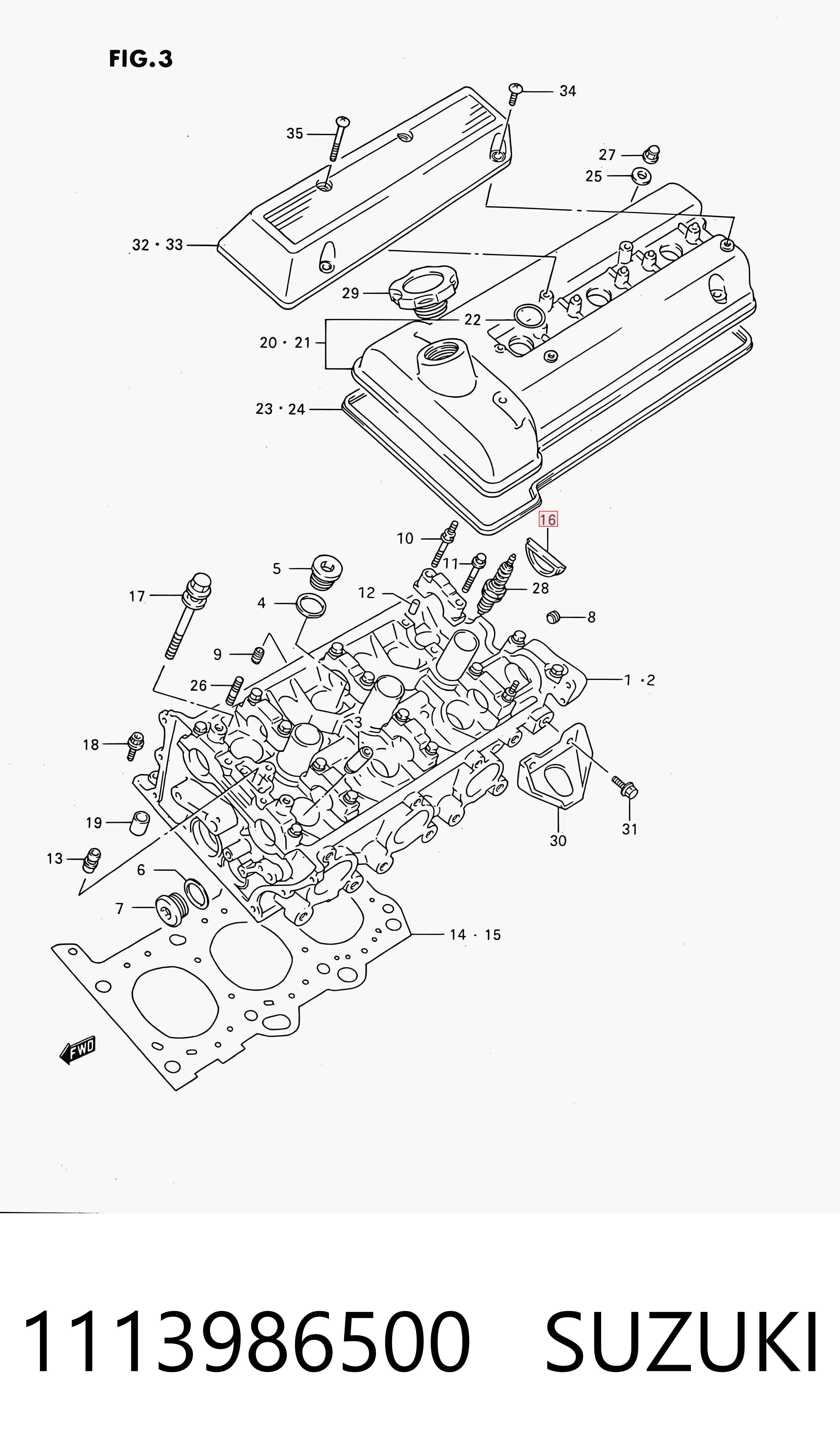 1113986500 Suzuki Vedante da tampa de válvulas de motor, segmento traseiro