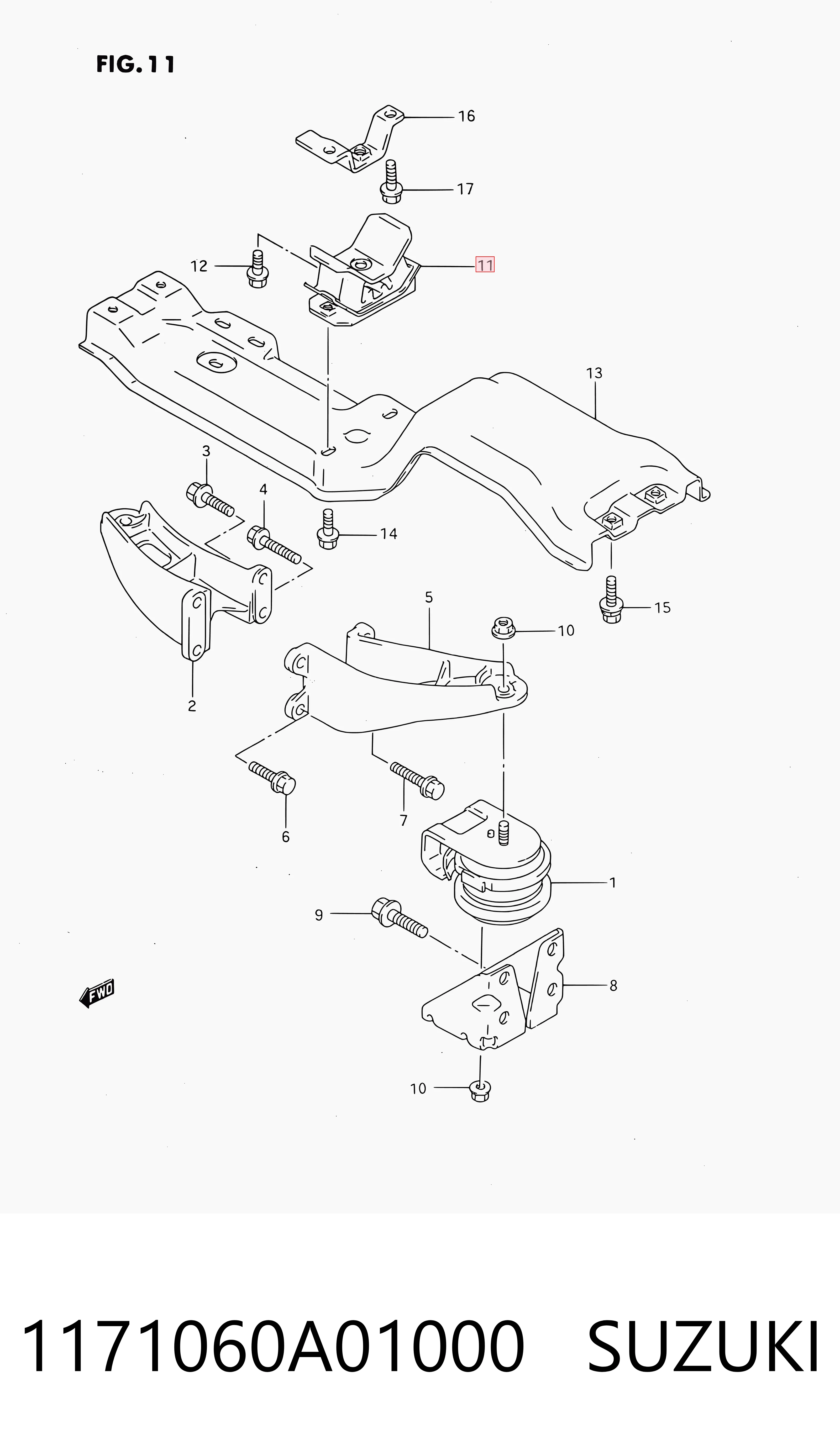 1171060A01000 Suzuki Coxim (suporte) traseiro de motor